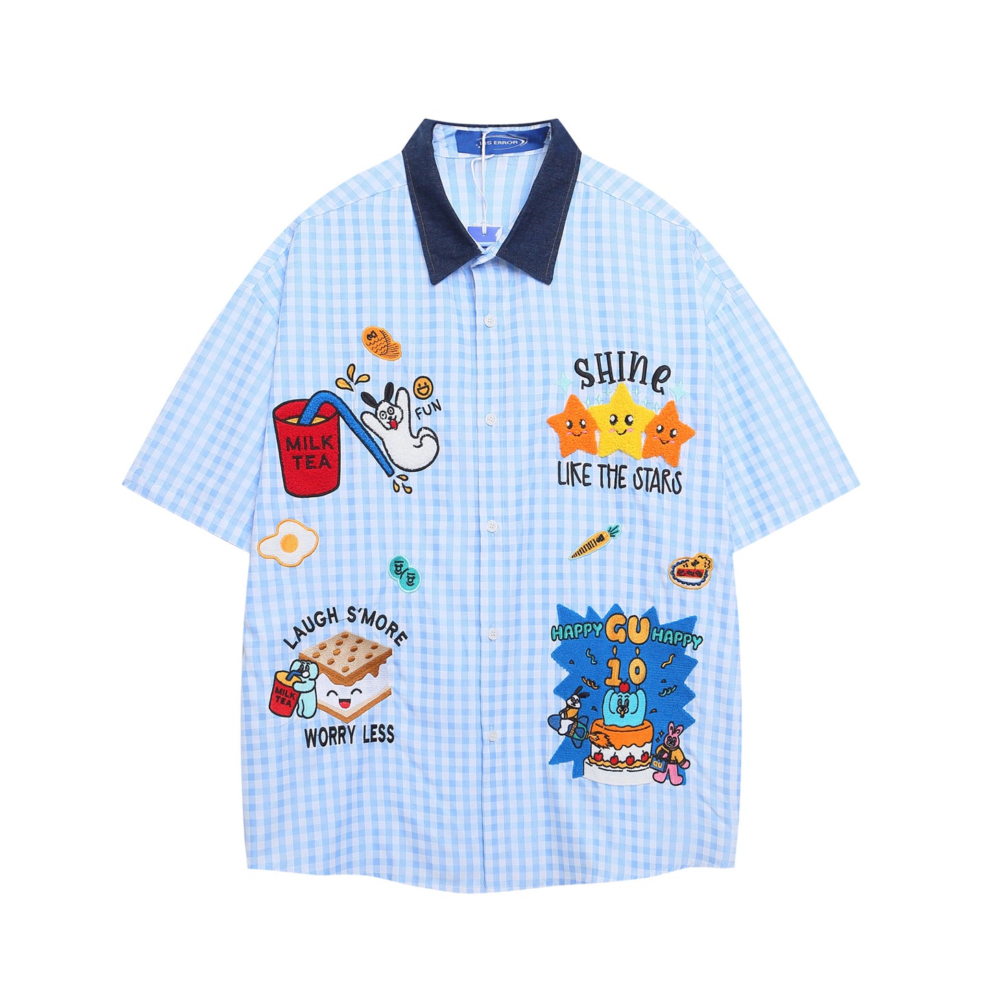 𝔼mbro 𝕊hirt𒉽美式復古趣味卡通短袖寬鬆襯衫 IN-20