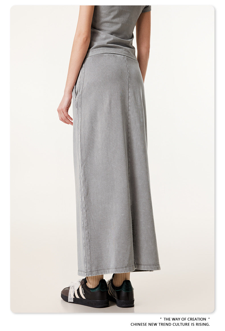 Fierce & Fitted 夏季辣妹必備INS緊身短款上衣 收腰直筒長裙套裝N-7 淺灰色