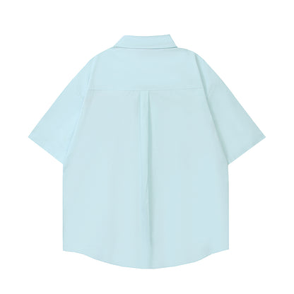 𝔼mbro 𝕊hirt𒉽美式復古字母毛巾繡設計感短袖休閒襯衫	 C-243