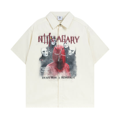 𝕃oose 𝔽it ☞𝟤𝟢𝟤𝟧 ☜美式復古圖案印花百搭休閒寬鬆襯衫 ɴᴛ𝟣𝟦 (杏色)