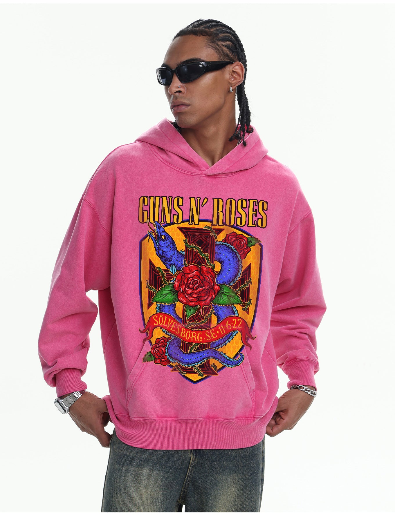 ♛𝔽𝕦𝕤𝕚𝕠𝕟 𝔽𝕠𝕔𝕦𝕤 ♛410G重磅水洗美式復古GUN ROSE連帽大學T  FZ-43