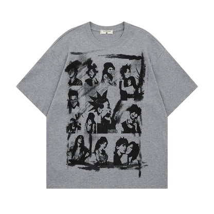 𝕃oose 𝔽it ☞𝟤𝟢𝟤𝟧 ☜美式復古人像印花圓領男女中性 T-Shirt寬版上衣 TH-116