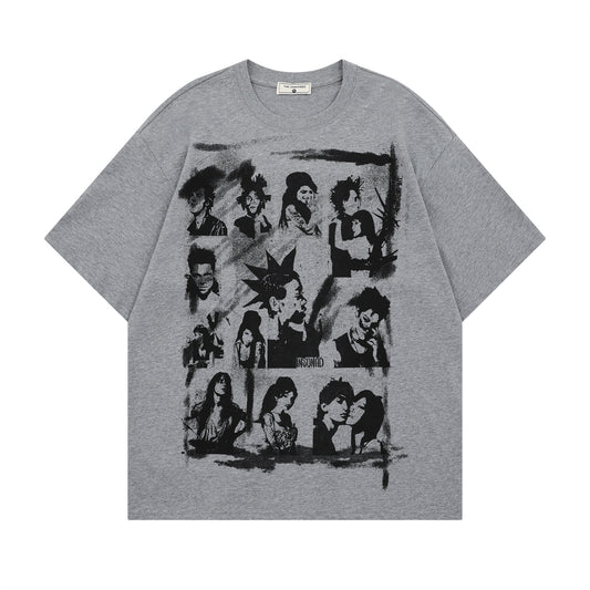 𝕃oose 𝔽it ☞𝟤𝟢𝟤𝟧 ☜美式復古人像印花圓領男女中性 T-Shirt寬版上衣 TH-116