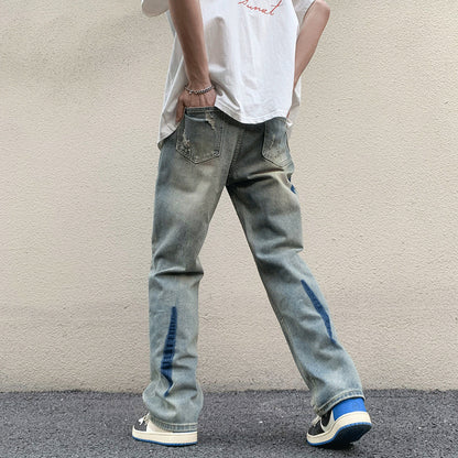 ♜  𝔽𝕦𝕤𝕚𝕠𝕟 𝔽𝕠𝕔𝕦𝕤  𖥟 𝖏𝖊𝖆𝖓𝖘  ☞ 破洞扎染牛仔褲夏季新款ins潮流寬鬆直筒褲時尚氣質闊腿褲 D-106