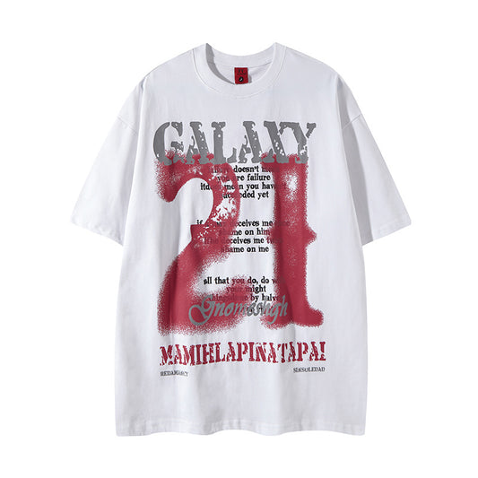 𝕃oose 𝔽it ☞𝟤𝟢𝟤𝟧 ☜美式復古印花風格GALAXY男女中性 T-Shirt寬版上衣 FY43