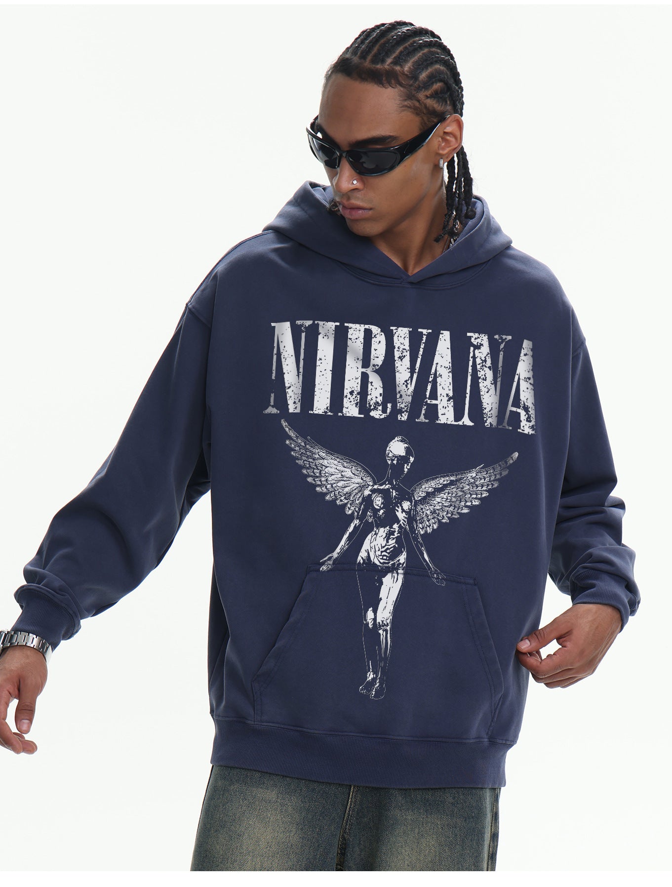 ♛𝔽𝕦𝕤𝕚𝕠𝕟 𝔽𝕠𝕔𝕦𝕤 ♛410G重磅水洗美式復古NIRVANA連帽大學T  FZ-81