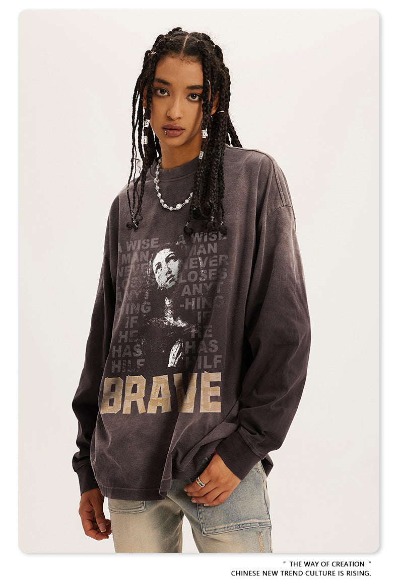 ♛𝔽𝕦𝕤𝕚𝕠𝕟 𝔽𝕠𝕔𝕦𝕤 ♛2025秋冬復古水洗印花大學T W-29