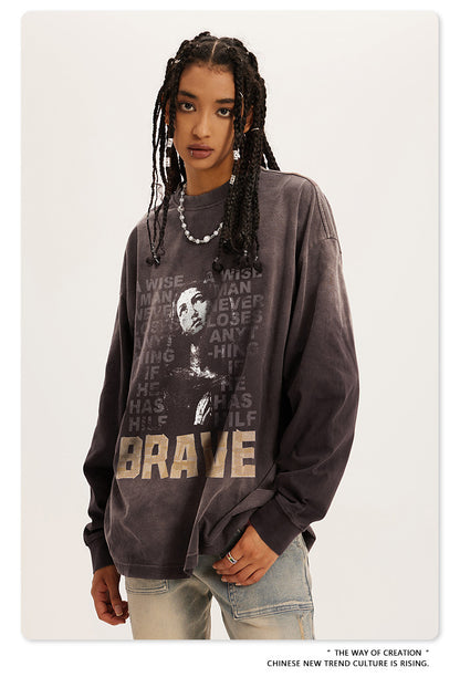 ♛𝔽𝕦𝕤𝕚𝕠𝕟 𝔽𝕠𝕔𝕦𝕤 ♛2025秋冬復古水洗印花大學T W-29