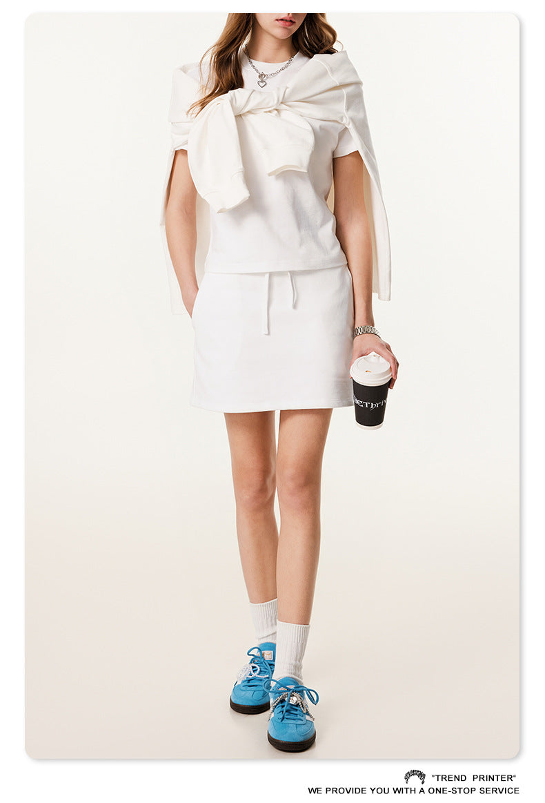 Fierce & Fitted 美式夏季甜妹圓領短T半身裙套裝	N-23 牙白色