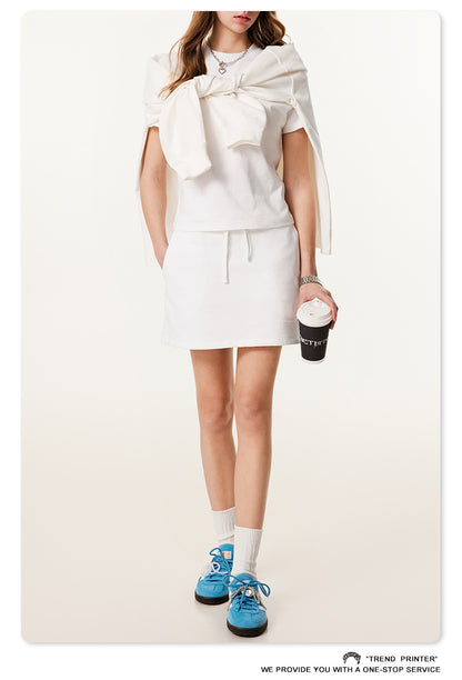 Fierce & Fitted 美式夏季甜妹圓領短T半身裙套裝	N-23 牙白色