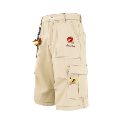 𖥟𝕽𝖊𝖑𝖆𝖝𝖊𝖉 𝖋𝖎𝖙  ☞美式復古小狗掛飾多口袋七分褲C-31