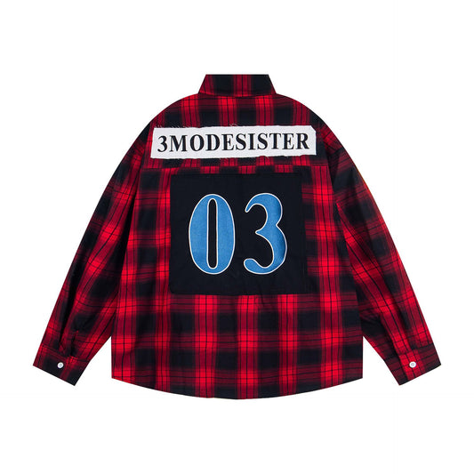 𝔼mbro 𝕊hirt𒉽2025秋冬領帶系列格子寬鬆襯衫外套MO-16