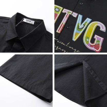 𝕃oose 𝔽it ☞𝟤𝟢𝟤𝟧 ☜美式復古彩色字母印花百搭休閒寬鬆襯衫 ɴᴛ𝟣𝟪 (杏色)