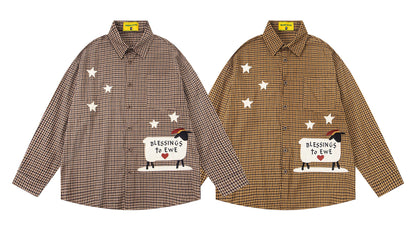 𝔼mbro 𝕊hirt𒉽2025秋冬小羊圖案刺繡條紋襯衫N-43