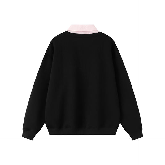 𝔼mbro 𝕊hirt𒉽秋冬復古領帶系列假兩件翻領寬鬆上衣C-55