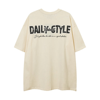 𝕃oose 𝔽it ☞𝟤𝟢𝟤𝟧 ☜美式復古設計感潮流兔圖案男女中性T-Shirt上衣 DA04