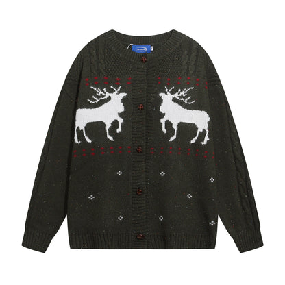 ⓀⓃⒾⓉ𒉽2025秋冬復古麋鹿圓領針織外套 K-86