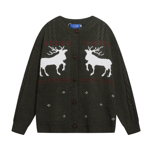 ⓀⓃⒾⓉ𒉽2025秋冬復古麋鹿圓領針織外套 K-86