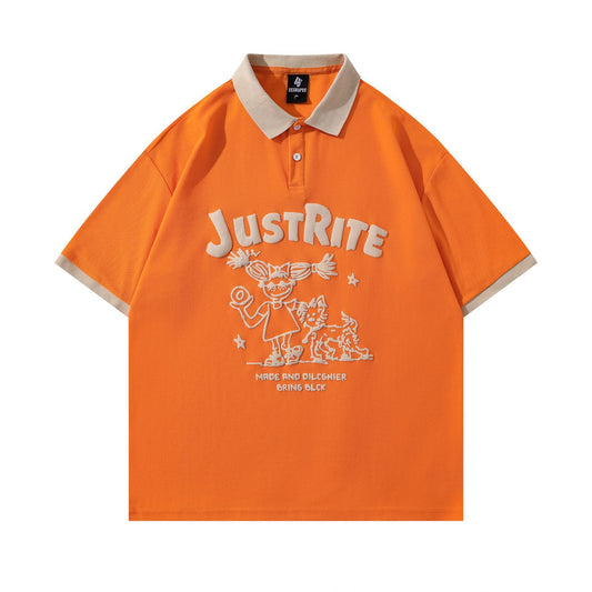 Polo Shirt𒉽美式復古字母印花翻領POLO衫JD-3