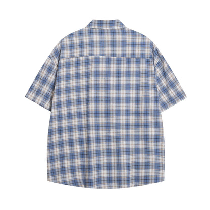 𝔼mbro 𝕊hirt𒉽美式復古街頭刺繡格子寬鬆襯衫P-6