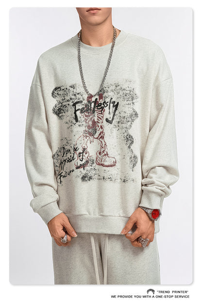 ♛𝔽𝕦𝕤𝕚𝕠𝕟 𝔽𝕠𝕔𝕦𝕤 ♛2025秋冬高磅水洗印花寬鬆落肩厚T 916