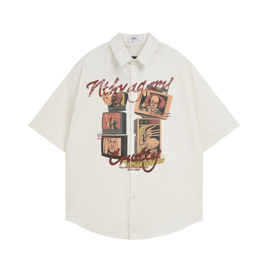 𝕃oose 𝔽it ☞𝟤𝟢𝟤𝟧 ☜美式復古電影圖案印花百搭休閒寬鬆襯衫 N-140