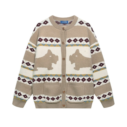 ⓀⓃⒾⓉ𒉽2025秋冬菱格紋圖案針織外套 K-55