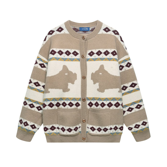 ⓀⓃⒾⓉ𒉽2025秋冬菱格紋圖案針織外套 K-55