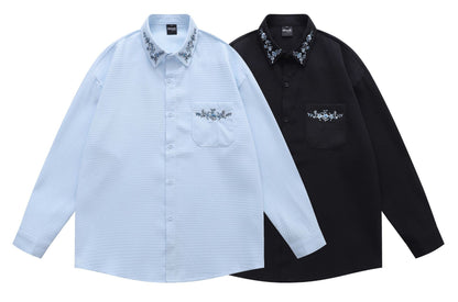 𝔼mbro 𝕊hirt𒉽2025秋冬復古花卉刺繡華夫格襯衫外套Y-86