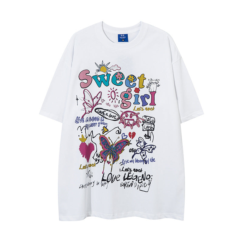 𝕃oose 𝔽it ☞𝟤𝟢𝟤𝟧 ☜美式復古經典卡通設計感風格圖案印花男女中性T-Shirt上衣 RK15