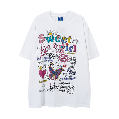 𝕃oose 𝔽it ☞𝟤𝟢𝟤𝟧 ☜美式復古經典卡通設計感風格圖案印花男女中性T-Shirt上衣 RK15