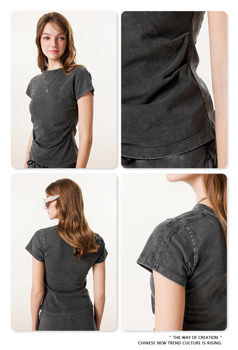 Fierce & Fitted 夏季辣妹必備INS緊身短款上衣 收腰直筒長裙套裝N-7 深灰色