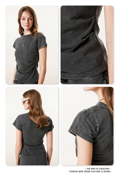 Fierce & Fitted 夏季辣妹必備INS緊身短款上衣 收腰直筒長裙套裝N-7 深灰色