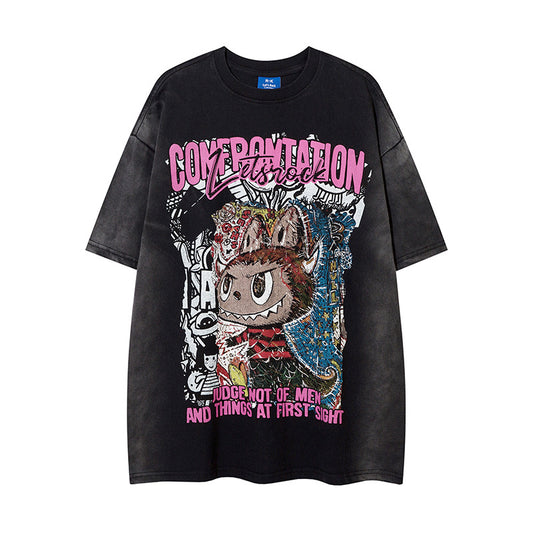 𝕃oose 𝔽it ☞𝟤𝟢𝟤𝟧 ☜美式復古渲染系列水洗印花男女中性 T-Shirt寬版上衣R-6