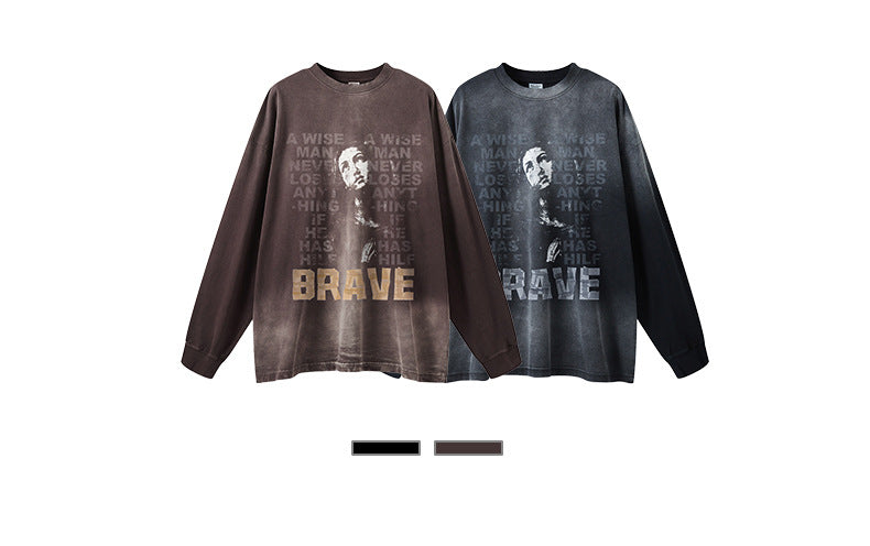 ♛𝔽𝕦𝕤𝕚𝕠𝕟 𝔽𝕠𝕔𝕦𝕤 ♛2025秋冬復古水洗印花大學T W-29