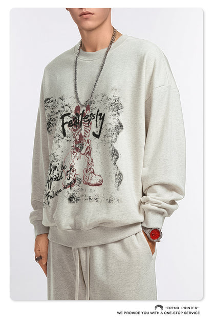 ♛𝔽𝕦𝕤𝕚𝕠𝕟 𝔽𝕠𝕔𝕦𝕤 ♛2025秋冬高磅水洗印花寬鬆落肩厚T 916