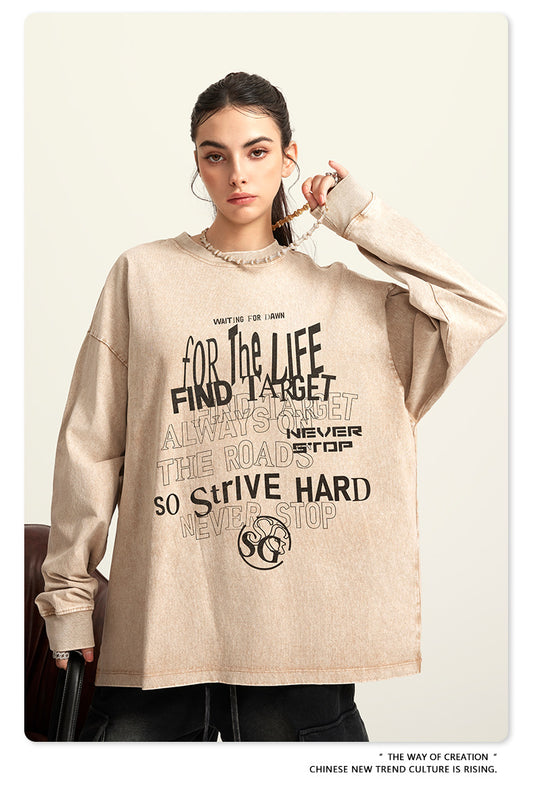 ♛𝔽𝕦𝕤𝕚𝕠𝕟 𝔽𝕠𝕔𝕦𝕤 ♛2025秋冬復古水洗印花大學T W-10