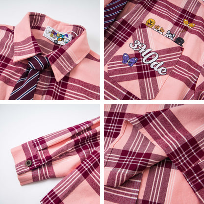 𝔼mbro 𝕊hirt𒉽2025秋冬領帶系列格子寬鬆襯衫外套MO-17