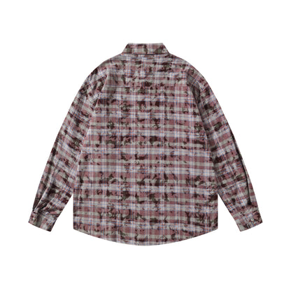 𝔼mbro 𝕊hirt𒉽2025秋冬復古扎染格子寬鬆襯衫外套JD-4