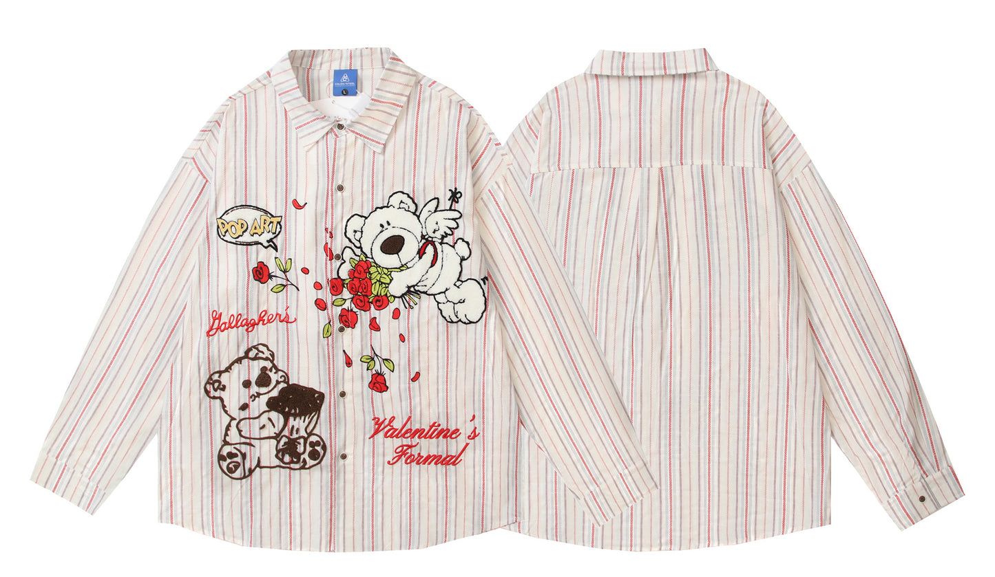 𝔼mbro 𝕊hirt𒉽2025秋冬小熊刺繡寬鬆襯衫外套C-13