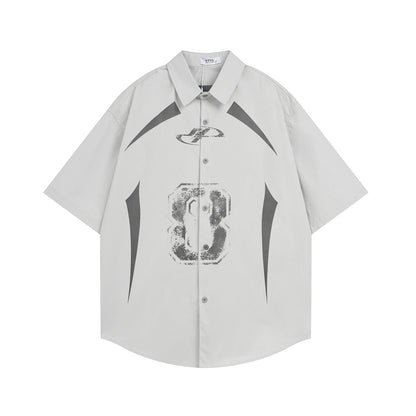 𝕃oose 𝔽it ☞𝟤𝟢𝟤𝟧 ☜美式復古數字8印花百搭休閒寬鬆襯衫 N-139