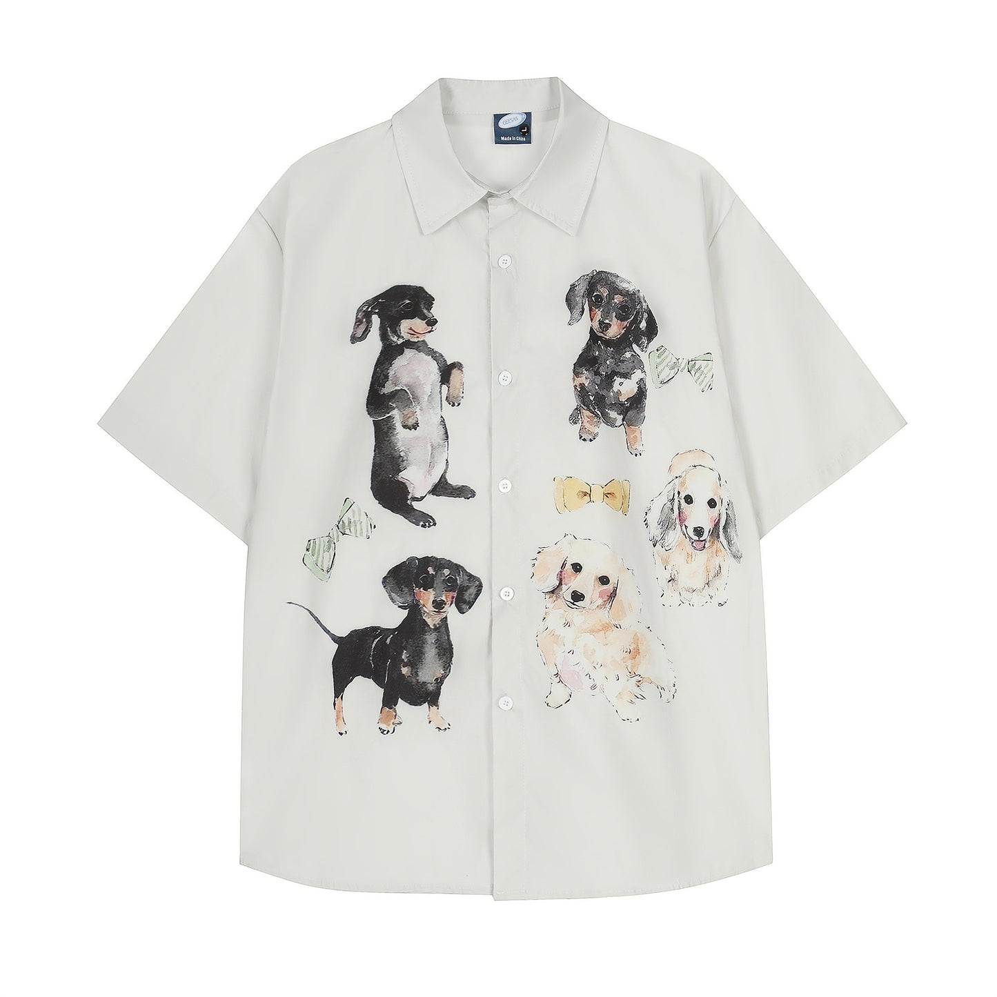 𝕃oose 𝔽it ☞𝟤𝟢𝟤𝟧 ☜日式復古趣味小狗印花休閒短袖襯衫 GEE-62