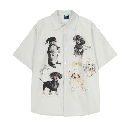 𝕃oose 𝔽it ☞𝟤𝟢𝟤𝟧 ☜日式復古趣味小狗印花休閒短袖襯衫 GEE-62