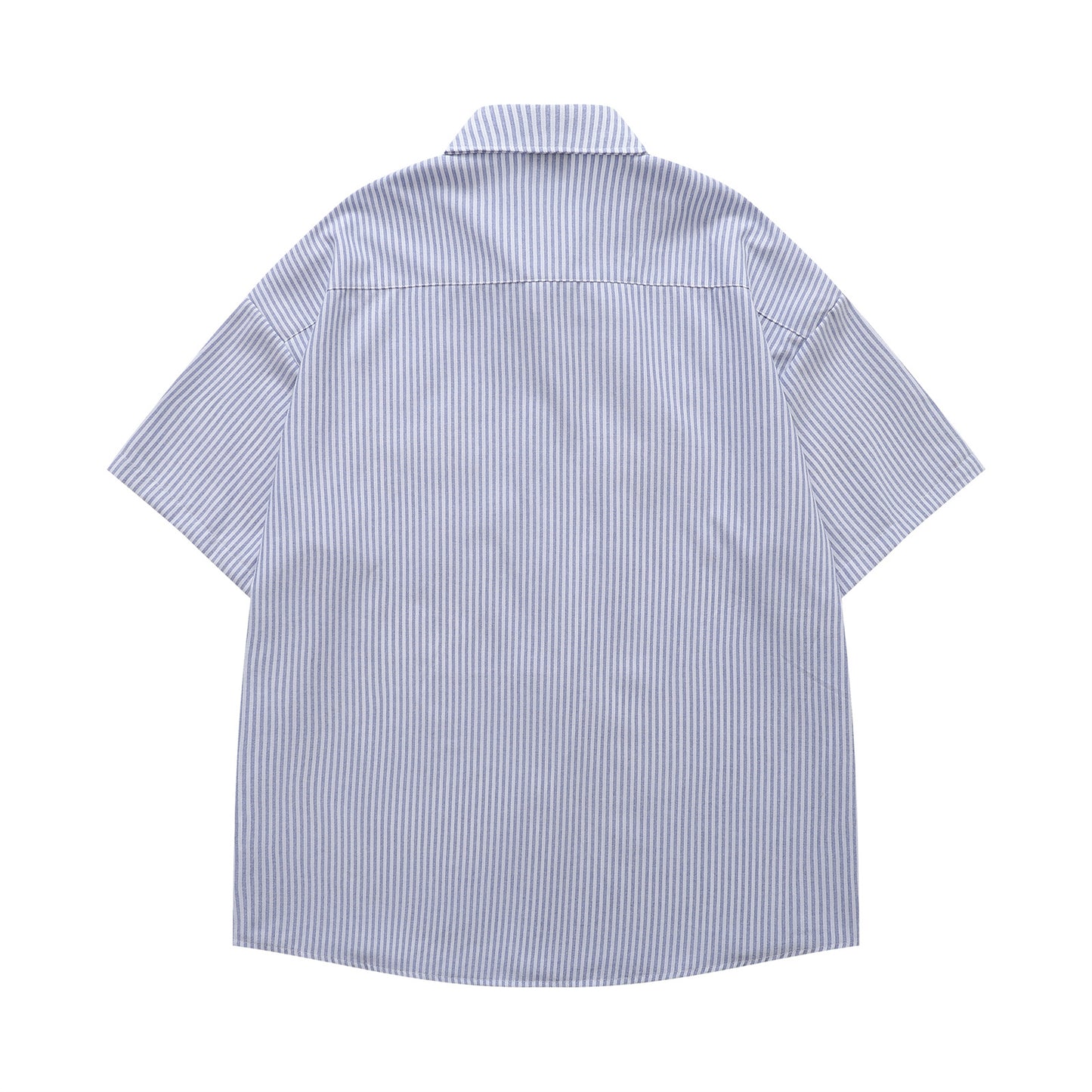 𝔼mbro 𝕊hirt𒉽日式復古可愛貓咪刺繡短袖百搭休閒襯衫 (藍色)