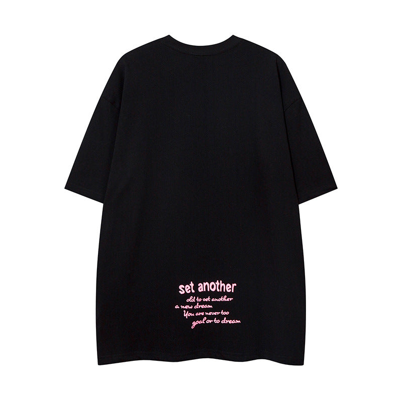 𝕃oose 𝔽it ☞𝟤𝟢𝟤𝟧 ☜美式復古抽象貓咪印花圓領男女中性 T-Shirt寬版上衣 R-13