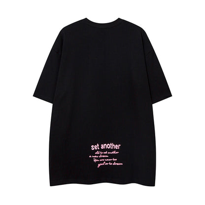 𝕃oose 𝔽it ☞𝟤𝟢𝟤𝟧 ☜美式復古抽象貓咪印花圓領男女中性 T-Shirt寬版上衣 R-13