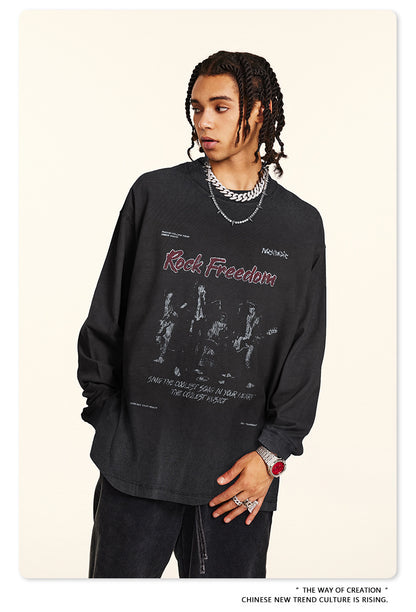 ♛𝔽𝕦𝕤𝕚𝕠𝕟 𝔽𝕠𝕔𝕦𝕤 ♛2025秋冬復古水洗印花大學T W-53