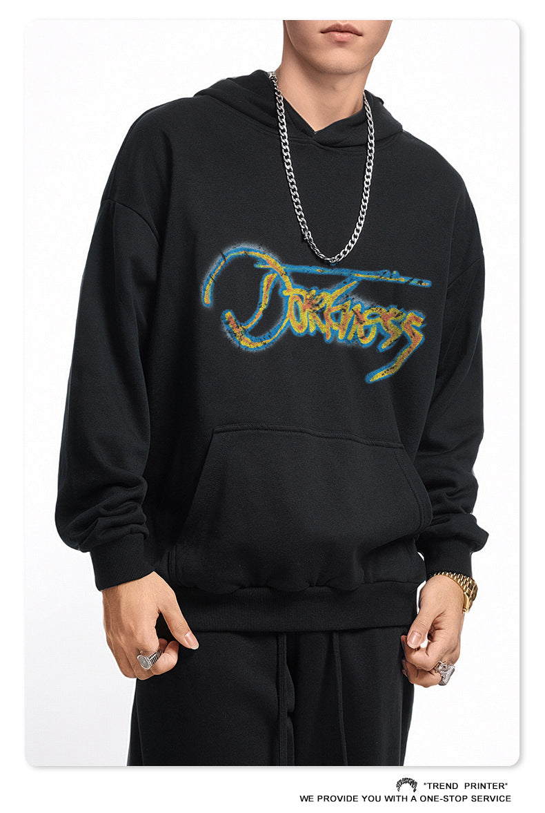 ♛𝔽𝕦𝕤𝕚𝕠𝕟 𝔽𝕠𝕔𝕦𝕤 ♛2025秋冬高磅水洗印花寬鬆落肩帽T 507