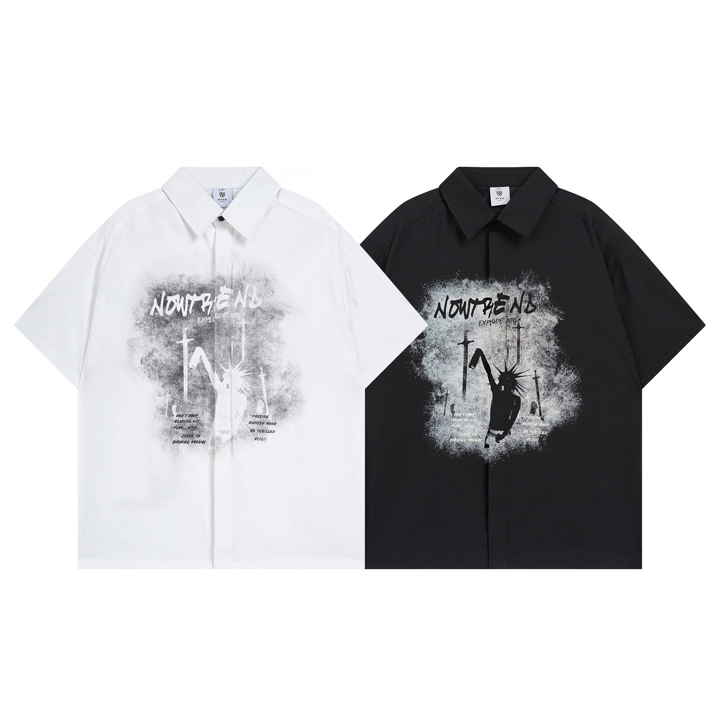 𝕃oose 𝔽it ☞𝟤𝟢𝟤𝟧 ☜美式復古圖案印花百搭寬鬆襯衫 ɴᴛ𝟢𝟪 (白色)