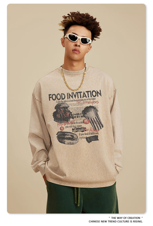 ♛𝔽𝕦𝕤𝕚𝕠𝕟 𝔽𝕠𝕔𝕦𝕤 ♛2025秋冬復古水洗印花大學T W-54